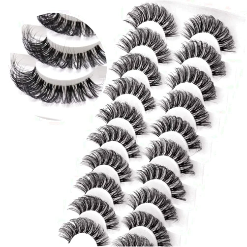Veleasha Lashes Russian Strip Lashes Eyelashes with Clear Band Looks Like Eyelash Extensions D Curl Lash Strips 10 Pairs Pack (DT01)