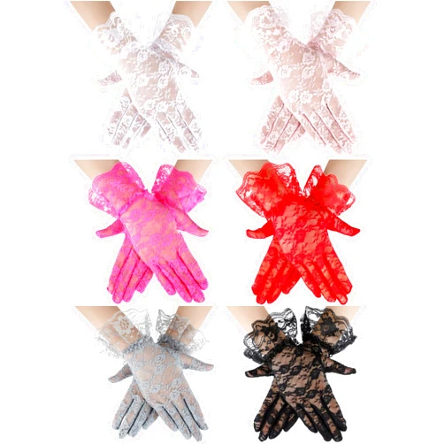 Geyoga 6 Pairs Halloween Women Lace Gloves Tea Party Gloves Elegant Lace Short Gloves Women's Novelty Gloves Wrist Floral Gloves