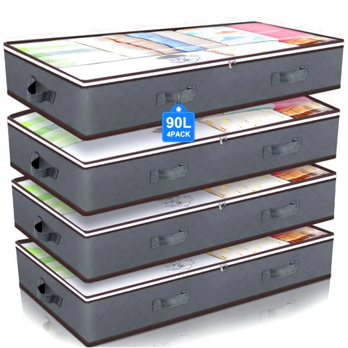 Budding Joy 90L Under Bed Storage Containers, Closet Organizers and Storage Bins, Foldable Underbed Storage Bags for Blankets, Towels, Comforter, Sweaters, Pillows, Linen Sheets, Wrapping Paper