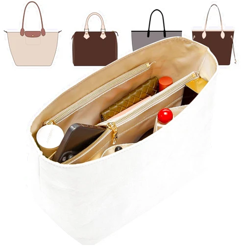 Doxo Long Champ Organizer Insert, Bag Organizer Insert for le pliage Medium, G.oyard PM, Speedy 30, Neverfull MM and More, Light Waterproof DupontPaper Purse Organizer, 6 Pockets(White, M)
