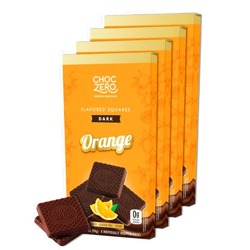 ChocZero Dark Chocolate Orange Squares, Vegan, Sugar Free, Gluten Free, Low Carb, 3.2 Ounce (Pack of 4)