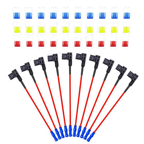 FABOOD F 10 Pack 12V Car Add-A-Circuit Fuse Tap Adapter Piggy Back Micro II Micro 2 APT ATR Blade Fuse Holder with 10A 15A 20A Blade Fuse for Cars Trucks Boats