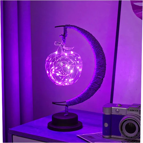 LELEBEAR Enchanted Lunar Lamp, LED Hanging Moon Memorial Night Light Christmas Home Ornament (Purple Apple)
