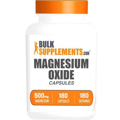 BulkSupplements.com Magnesium Oxide Capsules - Magnesium Supplement, Magnesium Oxide 500mg - Gluten Free, 1 Capsule per Serving, 180 Count (Pack of 1)