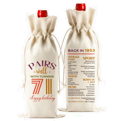 FBCCZEY Funny 71st Birthday Gifts for Women Men 71 Year Old Birthday Gifts for Women Wine Bag Happy Anniversary 71st Birthday Party Supplies Decorations for Women Men Back in 1953 Wine Bags