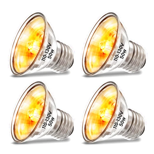DUMILOO 50W UVA+UVB Bulbs, 4-Pack Turtle Reptiles Heat Lamp Fit E26 Base for Reptiles and Amphibian Tanks, Terrariums and Cages, Works with Various Lamp Fixtures
