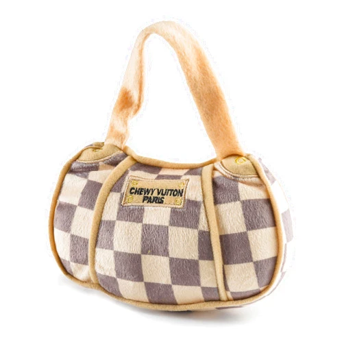 Haute Diggity Dog Checker Chewy Vuiton Handbag, Plush Designer Dog Toys with Interactive Squeaker, Stimulating Pet Enrichment, Machine-Washable & Safe Materials for All Breeds, Size Medium