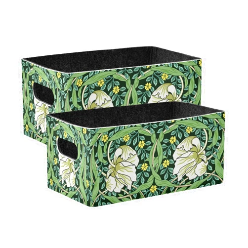 QwThum Closet Storage Bins,2 Pcs Felt Open Home Storage Containers Organizer with Handles Collapsible Shelf Basket for Home Office Craft Room Classroom Fabric Basket Storage Flower William Morris