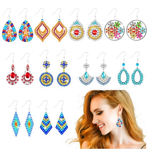 ZABARE 10 Pairs Diamond Painting Earrings Double-Sided, Mandala Diamond Art Earrings, Small Diamond Painting Kits, Diamond Art Kits for Adults, Earring Making Kit Handmade Gifts With Box for Birthdays