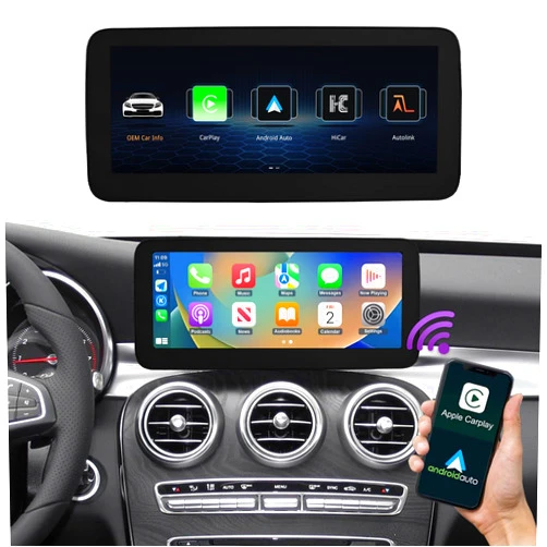 NINETOM 10.25 inch Touchscreen Wireless CarPlay Android Auto Multimedia Car Radio Receiver for Mercedes Benz C GLC Class W205 with NTG5.0/5.1/5.2 System (2015-2018)