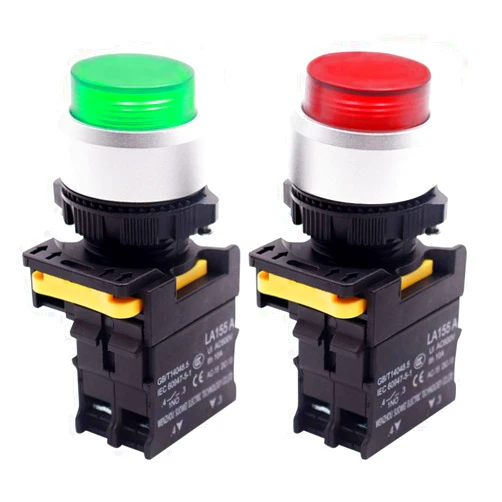 mxuteuk 2Pcs High Head Red Green LED Light Voltage 110V-220V 22mm 1NO 1NC Waterproof IP65 SPST Latching Push Button Switch 10A 600V LA155-A1-GTRG