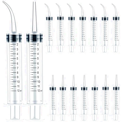 TIHOOD 16PCS 12ml/cc Plastic Syringes Set, Syringe with Curved Tip and Straight Tip, Disposable Irrigation Syringe Mouthwash Cleaner for Oral Care, Animal Feeding, with Measurement