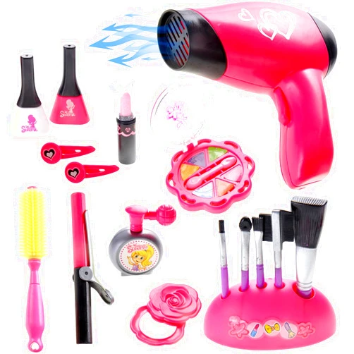 PowerTRC Dress Up Make Up Salon Beauty Play Set | Realistic Pretend Play Set | Fashion Kit for Girls | Hair Dryer, Makeup Set, Brushes & Accessories