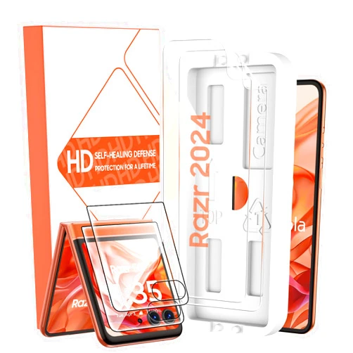 Ruiheshiyi 2 Pack for Motorola Razr 2024 Screen Protector Inner Soft TPU and 2 Pack for Tempered Glass Front Screen Protector +1 Tray Positioning,Touch Sensitive,Full Coverage, Case Friendly,Easy Install with Alignment Tool