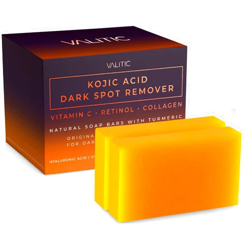 VALITIC Kojic Acid Dark Spot Remover Soap Bars with Vitamin C, Retinol, Collagen, Turmeric - Original Japanese Complex Infused with Hyaluronic Acid, Vitamin E, Shea Butter, Castile Olive Oil (2 Pack)