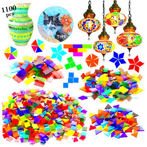 Csdtylh 1100 Pcs Mosaic Tiles, Glass Mosaic Tiles for Crafts Bulk, Stained Mosaic Glass Pieces, Mosaic Supplies for Home Decoration, Art Crafts, DIY Projects, Transparent (Mixed Shape)