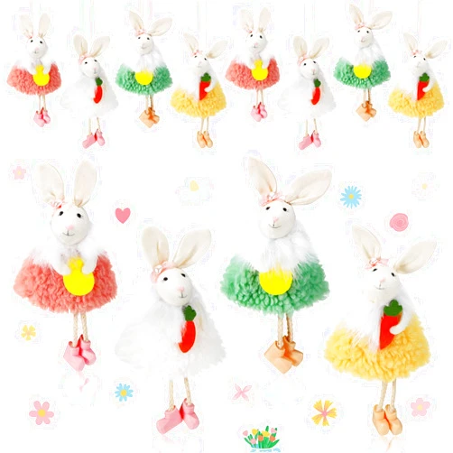 Patelai Easter Bunny Hanging Ornaments Spring Tree Hanging Bunny Ornaments Fabric Bunny Doll Ornament Handmade Bunny Bee Doll Hanging Gift for Home Easter Tree Party Decor(4 Pieces, Bunny)