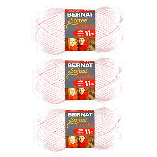 Bernat Softee Chunky 3-Pack Yarn, 2.8oz, Super Bulky 6 Gauge -Baby Pink- Machine Wash & Dry