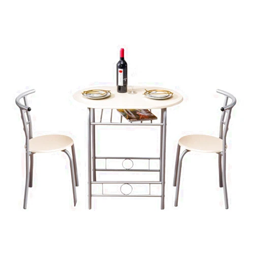 OrangeFish 3 Piece Dining Table Set, Compact Breakfast Round Table and Chair Set. Best Space Saving Table Set for Bistro Pub Kitchen - Metal Frame Storage Shelf. (Light Wooden)
