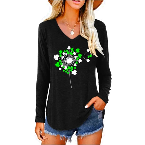 Nigbriz St. Patrick's Day Shirt for Women Funny Lucky Shamrock Irish Graphic Long Sleeve Tee Casual Loose Fit Spring Tops
