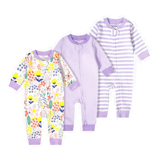 Teach Leanbh Baby Boys Girls 3 Pack Footless Pajamas Cotton Long Sleeve 2 Way Zipper Romper Sleep and Play