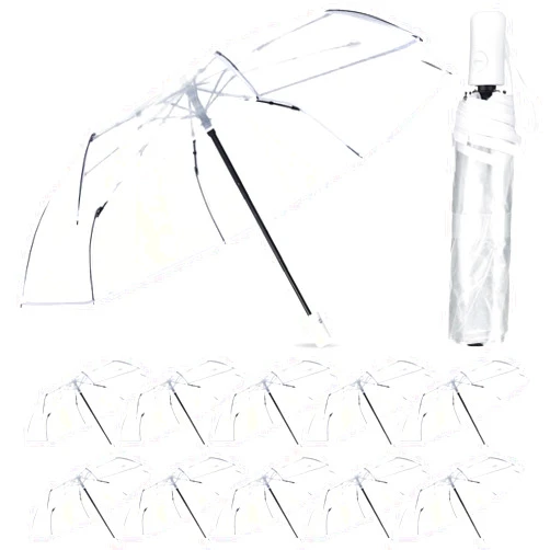 Sanwuta 12 Pcs Transparent Folding Umbrella Full Automatic Clear Foldable Umbrella Auto Open Close Umbrellas for Rain Wedding