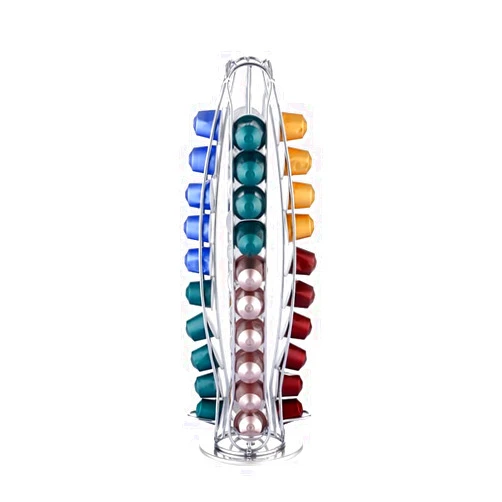 VVEEKEND Rotating Coffee Capsule Holder - 40 Pod Capacity, Chrome Finish, Space-Saving Coffee Capsule Storage Rack, Compatible with Nespresso OriginalLine Capsules