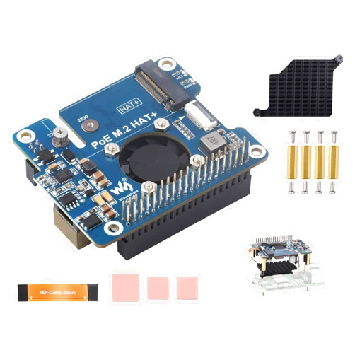 UeeKKoo PCIe to M.2 Adapter with PoE Function Compatible with Raspberry Pi 5, Pi 5 POE HAT M.2-M-Key HAT+ Supports NVMe Protocol M.2 SSD 2230/2242, IEEE 802.3af/at Network Standard with Metal Heatsink