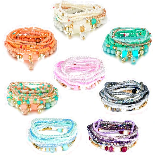 FINZOR 8 Sets Bohemian Stackable Bead Bracelets for Women Bohemian Bracelets Stretch Multi Layered beads Bracelet Set Boho Multicolor Jewelry