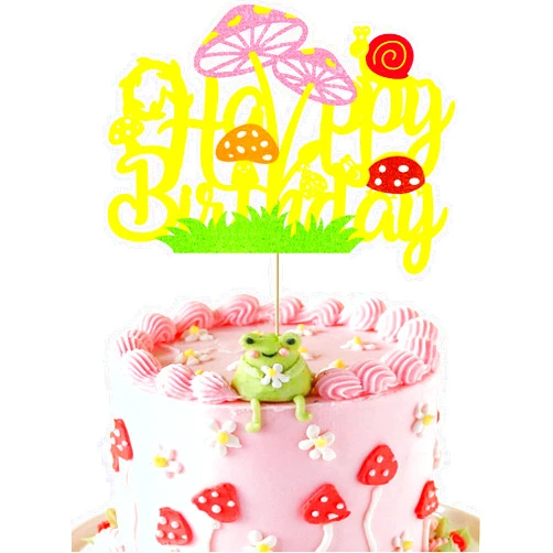 Birsppy Finestore168 Woodland Baby Shower Cake Topper Woodland Happy Birthday Cake Topper Mushroom Ladybug Snail Birthday Cake Decoration for Baby Shower,Boys & girls Birthday Woodland Party Decoration Spring Summer Insects Cake Topper