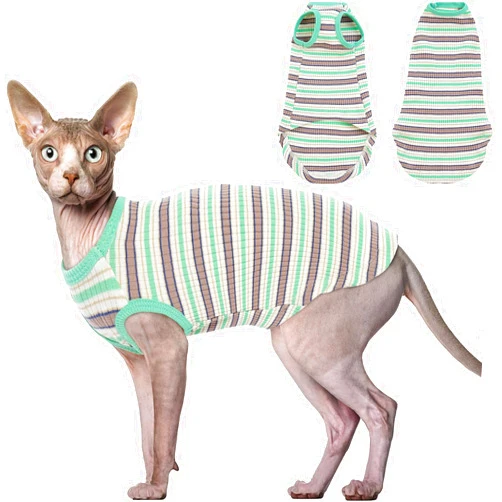 Nanaki Hairless Sphynx Cat Clothes Sphynx Sweaters for Cats Sleeveless, Cat Sweater Cat Shirts for Cats Only, Stripe Cat Shirt T-Shirts Breathable Cat Apparel Vest Pajamas Jumpsuit for Cats Small Dogs