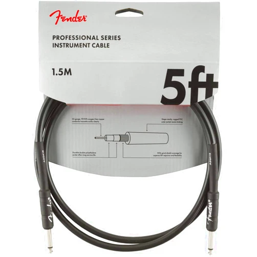 Fender Professional Series Instrument Cable 5 Feet Straight-Straight, Guitar Cable, Guitar Accessories, Black