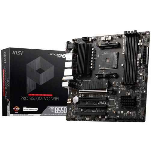 MSI PRO B550M-VC WiFi ProSeries Motherboard (AMD Ryzen 5000 Series, AM4, DDR4, PCIe 4.0, SATA 6Gb/s, M.2, USB 3.2 Gen 2, HDMI/DP, Wi-Fi 6E, Bluetooth 5.2, mATX)