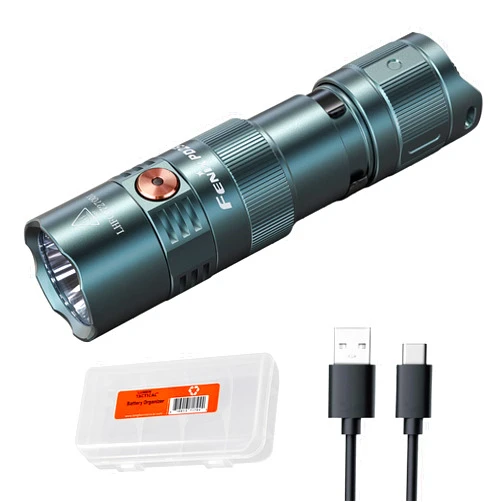 Fenix PD25R EDC Flashlight, 800 Lumen USB-C Rechargeable Dual Switch Pocket Size Lightweight with LumenTac Organizer (Sierra Green)