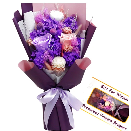 RyddeligHome Preserved Flowers Bouquet - Purple Forever Flowers With Eternal Roses & Purple Hydrangea, Flowers For Delivery Prime, Gifts For Women Birthday Unique, No Vase & Alternative to Fresh Cut Floral