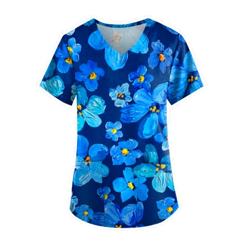 LPIGOH Scrub Tops Women Marble Print Scrub Tops Plus Size Stretch Wrinkle Resistant Soft Nurse Uniform Shirt with Pockets (S-5XL)