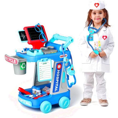Liberry Doctor Kit for Kids Aged 3 4 5, Pretend Doctor Playset for Toddlers with Cart, Costume and Stethoscope, Role Play Medical Toy for Girls Boys (Green)