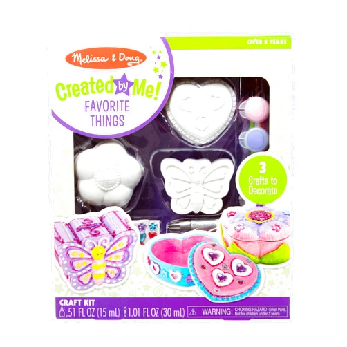 Melissa & Doug Created by Me! Favorite Things Craft Kits Set: Decorate-Your-Own Flower and Heart Treasure Boxes and Butterfly Bank