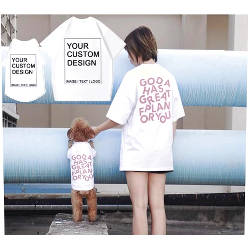 NWEHTIEME Customized Parent-Child Clothing for Dogs and Owners,Personalized Print Name/Photo/Logo Text for Dogs and Owners,pet Parent-Child Clothing (White T-Shirt (Children), XL)