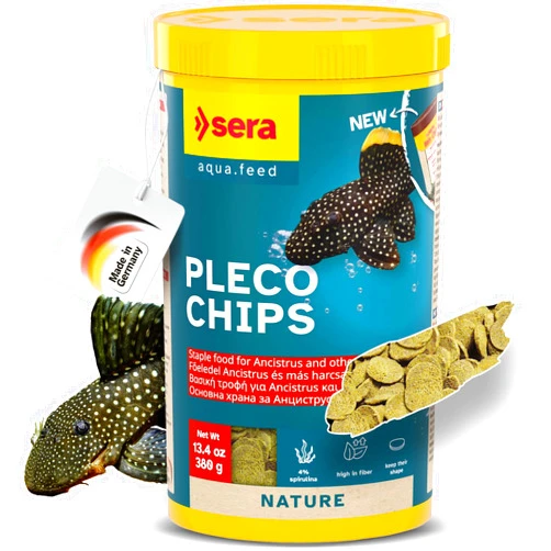 Sera Pleco Chips 13.4 oz./0.84lbs | Premium Fish Food for Ancistrus & Plecos | High Fiber | No Dyes & Preservatives | Supports Digestion & Promotes Healthy Growth | Ideal for Bottom Feeders
