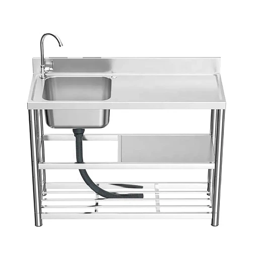 ＳＥＡＦＩＯＺ Free Standing Single Bowl, Commercial Restaurant Kitchen Sink Set, Stainless Steel Utility Sinks, Prep & Utility Washing Hand Basin w/Workbench & Double Storage Shelves Left-Slot 120cm/47.2in