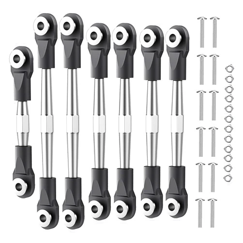 Quzmufi 7Pcs Aluminum Alloy Adjustable Turnbuckles Camber Link with Rod Ends Sets Fit for 1/10 Traxxas Slash 4x4/2WD/Hoss 4X4 VXL/2WD/Rustler 4X4 VXL/2WD/Stampede 4X4 VXL /2WD Upgrades,Black
