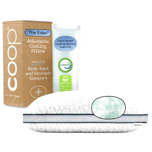 Coop Home Goods Eden Cool Adjustable Pillow, King Size - Adjustable Memory Foam with Gel Infusion - Soft Breathable Lulltra Fabric - Ideal for All Sleepers - Eco-Friendly CertiPUR-US Certified