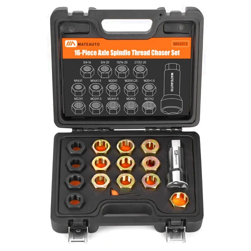 MateAuto Axle Spindle Rethreading Kit,16 Piece Precision Restorer Master Repair Kit, Essential Tool for Mechanics - Includes Thread File and Axle Spindle Thread Chaser Set (16 Piece)