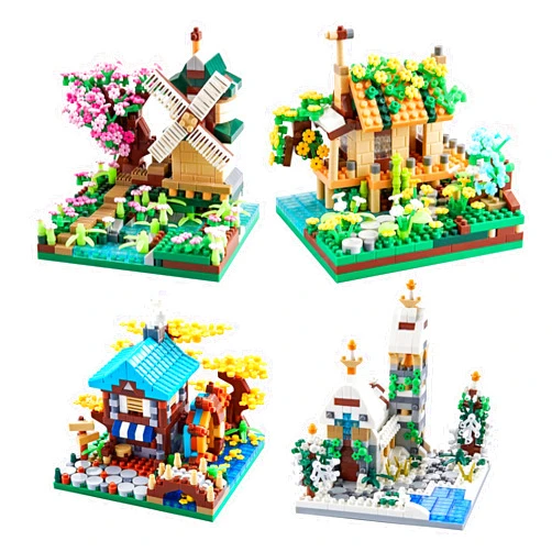 DOLBLOCK Four Seasons Building Set The Office Cute Micro Building Blocks Cherry Blossom Tree House Sets for Adults and Teenss, Flowers and Plants Modle 4 Kits