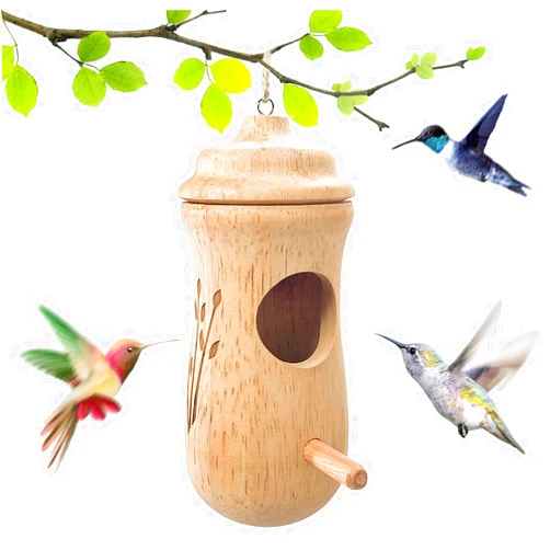 TIETHEKNOT Hummingbird House 2022 New for Outside Wooden Hanging Hummingbird Houses Garden Decor Pet Cottage