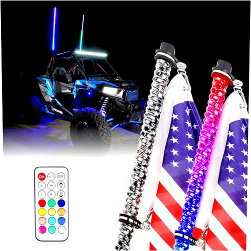 LZHOU TECH 2PCS 5FT RGB Whip Light LZHOU TECH RF Remote Control Spiral Lighted of Dancing/Chasing Antenna Side by Side Whip Light for ATV UTV Off-Road Truck Sand Buggy Dune RZR Can-Am