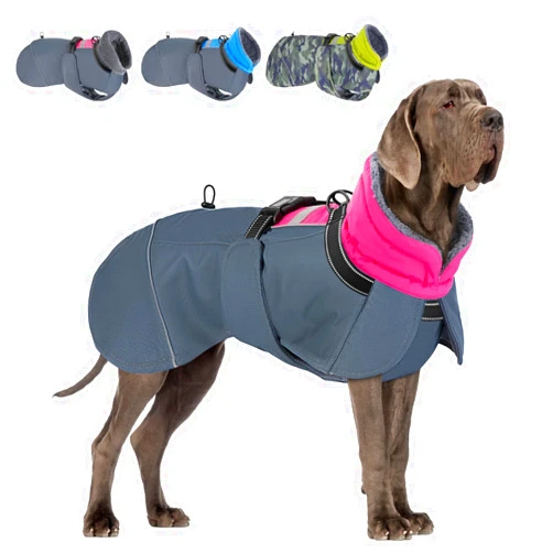 SlowTon Dog Winter Coat, Windproof 3 Layers Thick Warm Fleece Lining Dog Jacket for Cold Weather, Reflective Dog Apparel Dog Clothes with Leash Opening for Medium Large Dogs(Fuchsia,M)