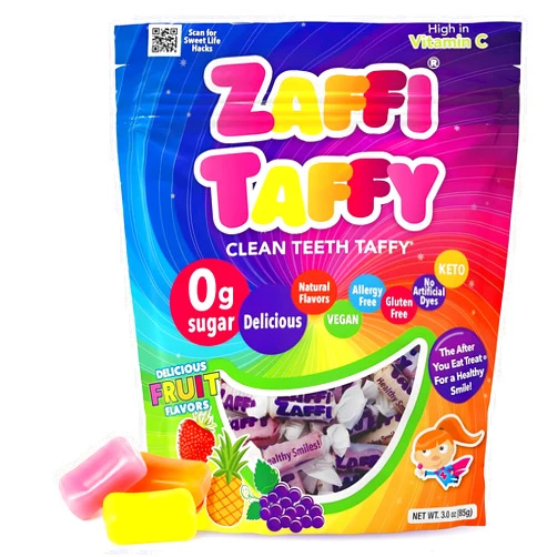 Zollipops Zaffi Taffy Sugar Free Candy - Dye Free, Keto & Diabetic-Friendly, Dentist-Approved Treats for Kids (Natural Fruit Flavor, 3 oz)