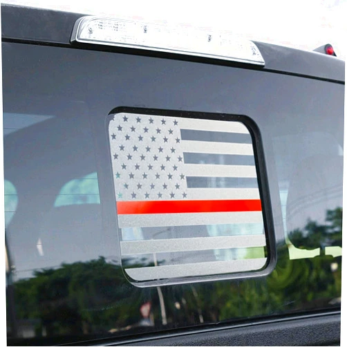 Alicatong Fits Ford F150 F250 F350 2015-2021 Rear Middle Back Sliding Window American US Flag Vinyl Decal, Matte Silver Red Thin Line 1PCS